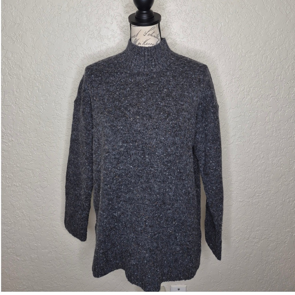 Well Worn Gray Marled Mock Neck Wool Blend Sweater Medium Split Hem Pullover